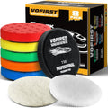 8 Pcs Polishing Pads, Buffing Pads 5.5 Inch 138mm for 5 Inch Backing Plate, High-Density & Reusable Buffing Sponge Pads and Woolen Pads Cutting Polishing Pad Kit for Car Buffer Polisher & Waxing