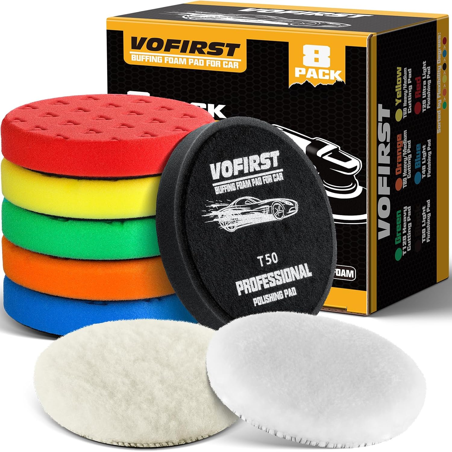 8 Pcs Polishing Pads, Buffing Pads 5.5 Inch 138mm for 5 Inch Backing Plate, High-Density & Reusable Buffing Sponge Pads and Woolen Pads Cutting Polishing Pad Kit for Car Buffer Polisher & Waxing