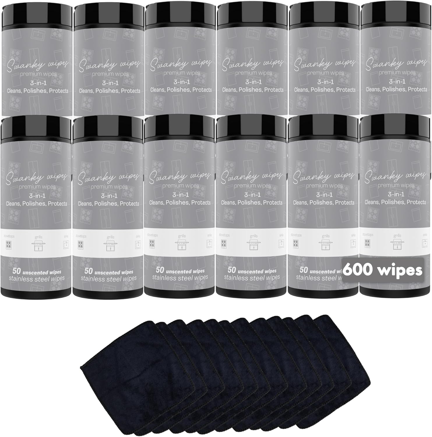 Swanky Stainless Steel Cleaner Wipes - Grime & Grease Remover Kitchen Cleaning Supplies - Clean & Shine, For Stove Top, Refrigerator, Sink, Oven, & Household Appliances - Canister, 600 Count