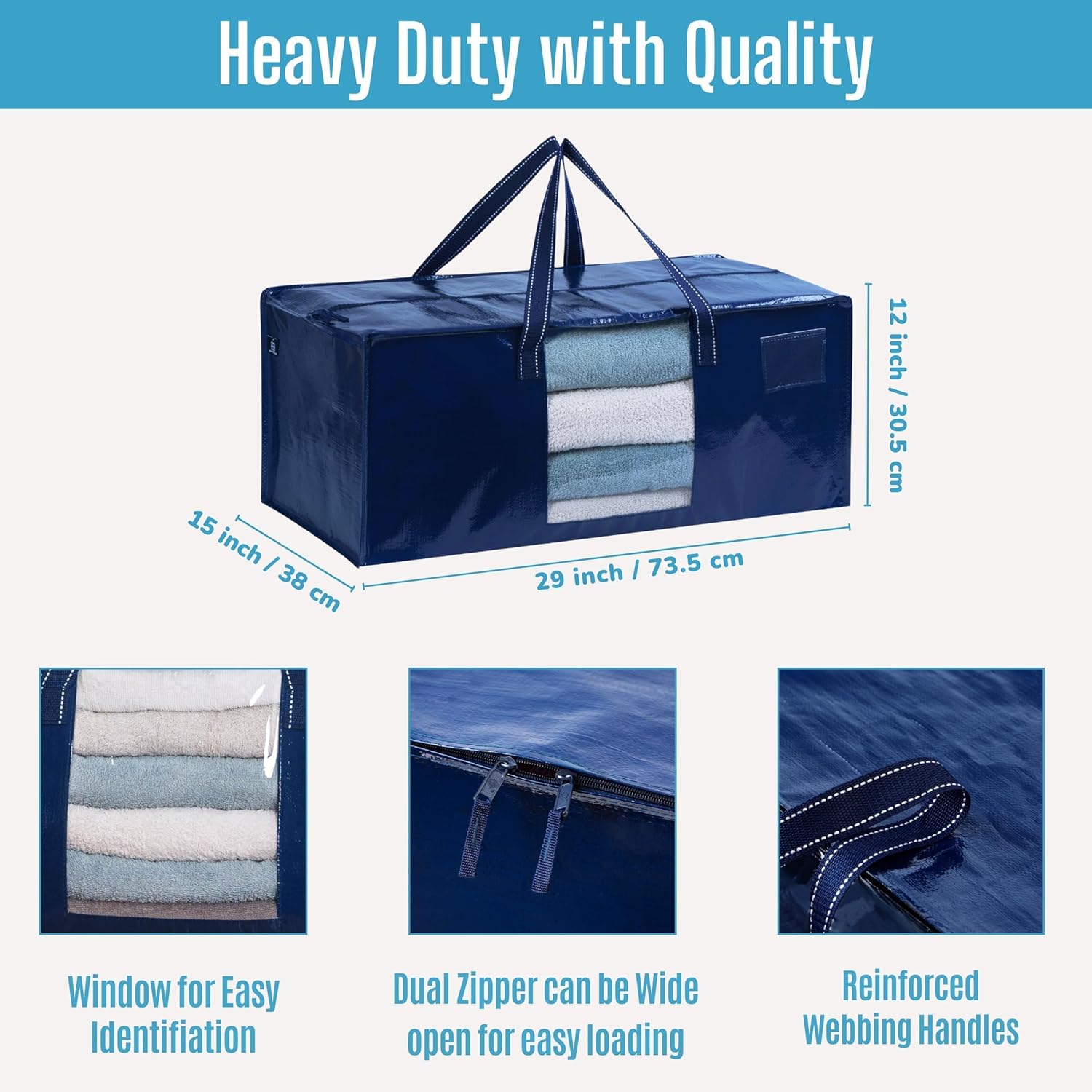 VENO 10 Pack Moving Bags Extra Large Storage Bags for College Move-In, Heavy-Duty Storage Totes, Packing Boxes, and Wardrobe Moving Supplies - Durable Laundry Bags for Clothes (Blue w/Window, 10 Pack)