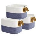 COMFY-HOMI 3 Pack Medium Cotton Rope Basket with Handles for Shelves, Dog Toy, Baby, Gift Organizing, Handwoven Craft - New Generation 13.5" x 11" x 9.5" (Navy Blue)