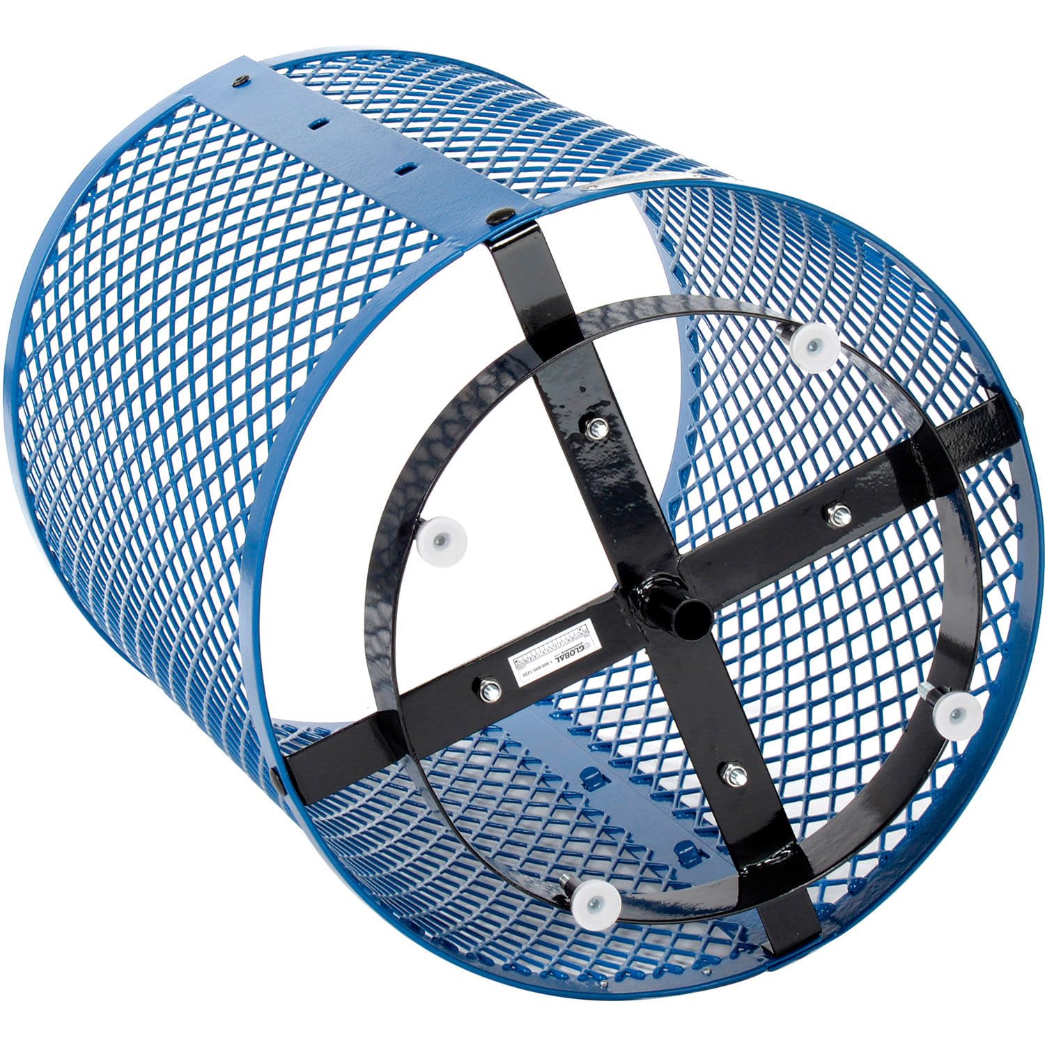 Global Industrial Outdoor Diamond Steel Trash Can with Rain Bonnet Lid, Raised Base and Plastic Liner, 36 Gallon Capacity, Blue, Thermoplastic Coating, 23-1/2" Diameter, 43-1/2"H
