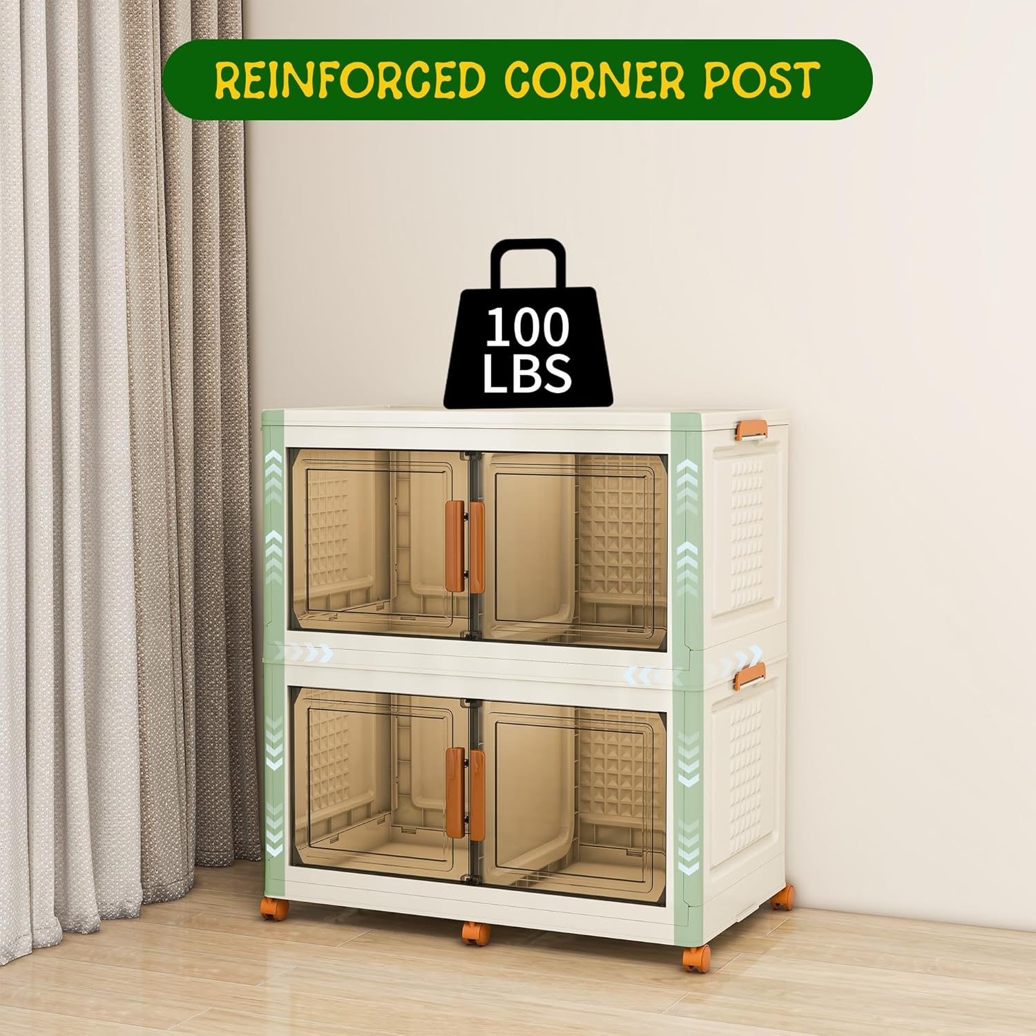 2 Tier Extra Large Stackable Storage Bins with 1 Lid 205 QT/Tier, Collapsible Plastic Box Storage with Wheels, Home Containers Boxes Closet Organizers for Living Room, Office, Dorm