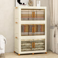 Plastic Stackable Storage Bins with Lids and Wheels, Foldable Closet Organizers and Storage Containers for Bathroom, Collapsible Clear Drawer Storage Cabinet with Doors White 38Gal 3Tiers