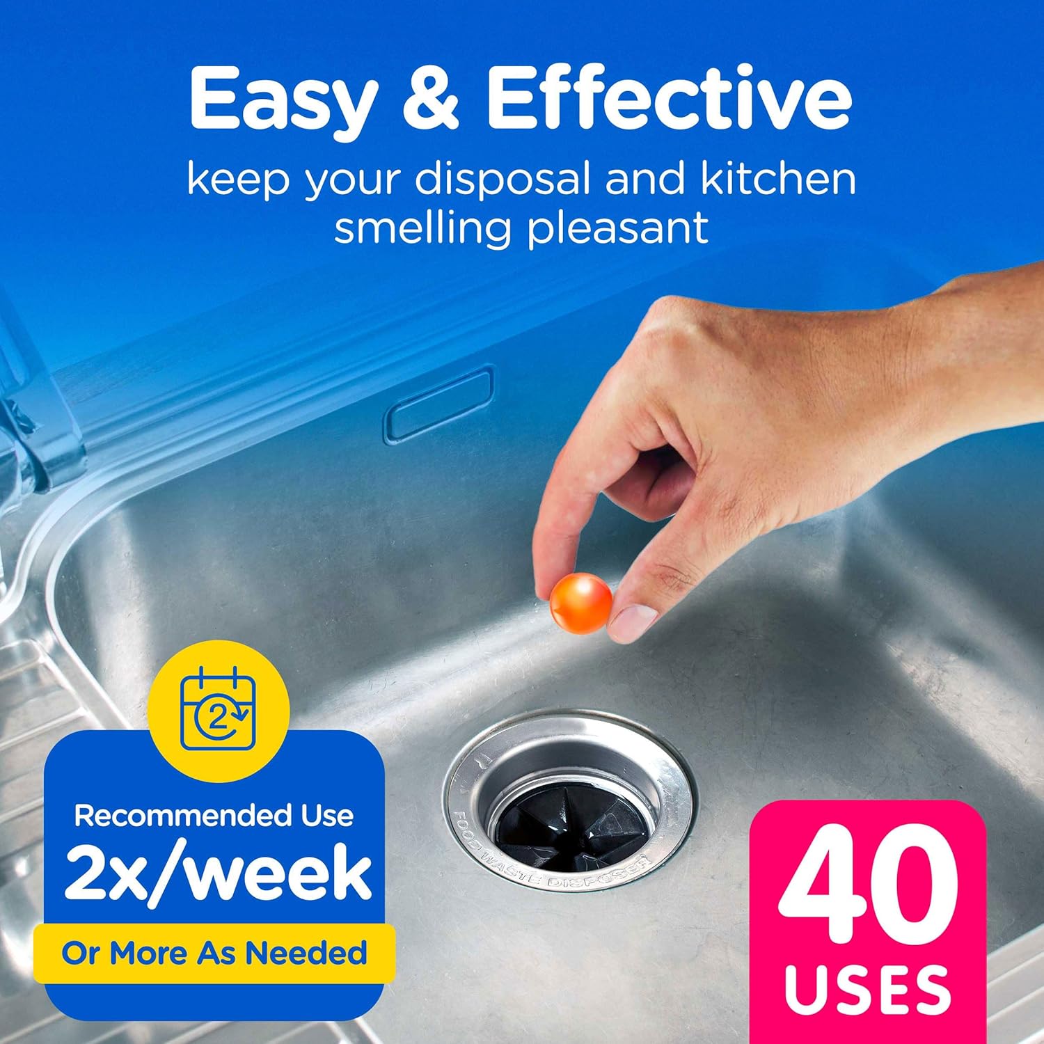 COMPAC HOME Plink Garbage Disposal Cleaner and Deodorizer, Air Fresheners for Garbage Disposal, Orange Scent, Home Cleaning Products for Kitchen Sink and Clogged Drains, Pack of 2 - 40 Count Total
