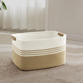 45L Small Laundry Basket with Leather Handles for Living Room Storage, Woven Rope Baskets Bin for Blanket, Kids Toy, Gifts, Wicker Hamper for Bedroom Dirty Clothes, 18"x14"x11" Khaki