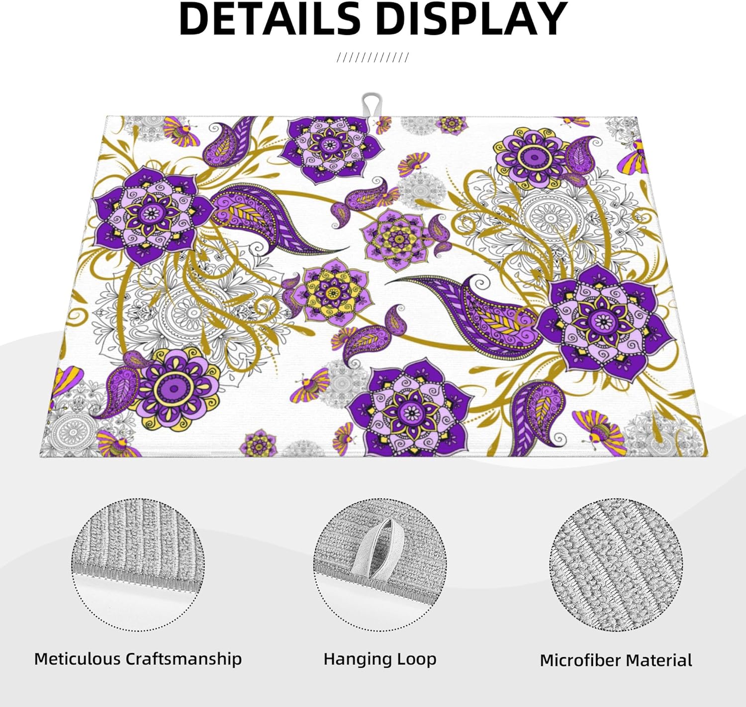 Purple Flower Kitchen Drying Mat Boho Floral Microfiber Dish Drainer Mat for Kitchen Counter Absorbent Reusable Washable 18x24 Inch Home Holiday Decor