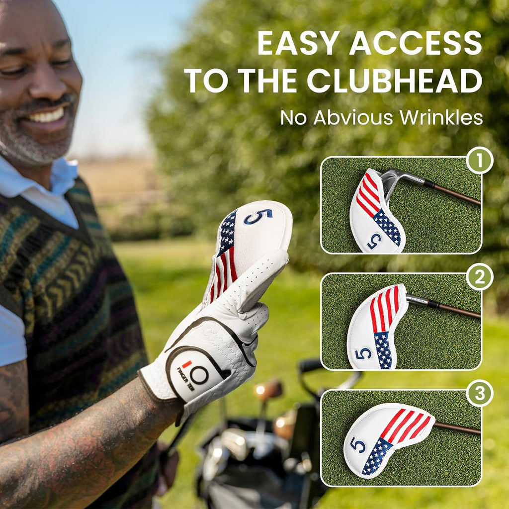 FINGER TEN Premium Synthetic Leather Stylish Iron & Wedge Golf Head Covers Value 12 Piece Set, Embroidered Labels & Fits Most Clubs Gift Set, Travel Protection Accessories