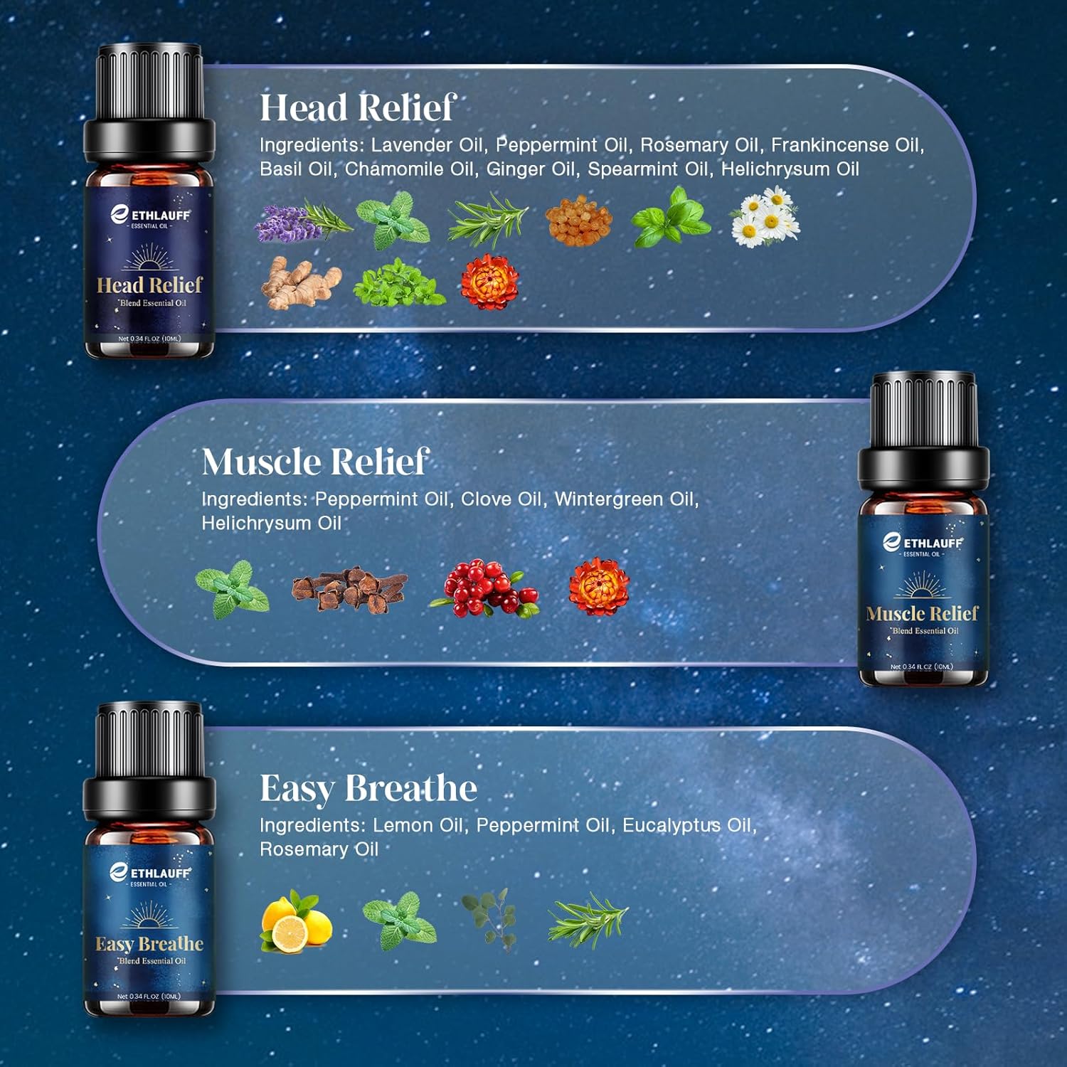 Essential Oil Blends, Essential Oils for Diffusers for Home, Relax Fragrance Oils Kit- Stress Relief, Sweet Dreams, Head Relief, Relax, Immunity for Aromatherapy, Humidifiers, Massage, 6x10ml