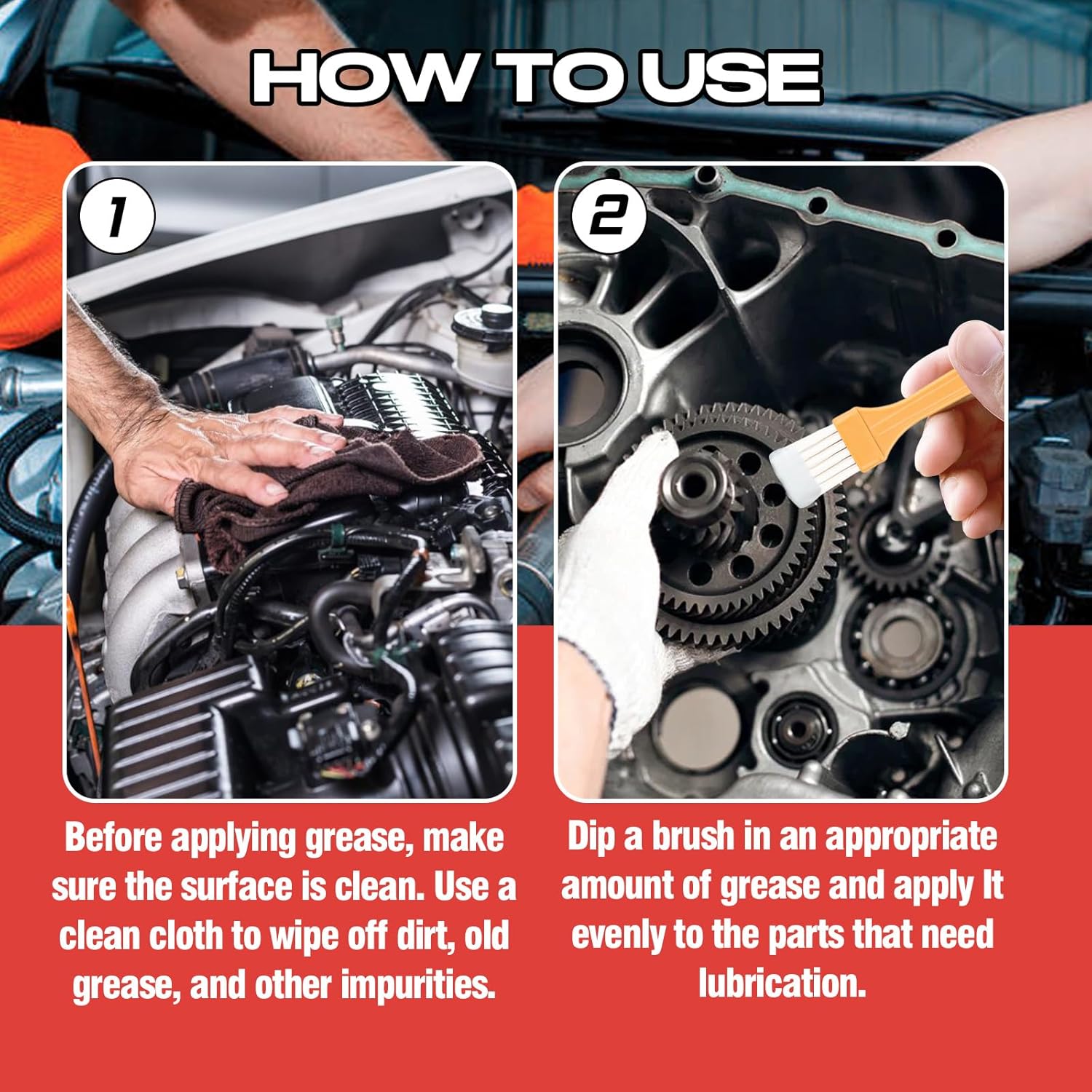 AstraVox White Lithium Grease, Multi-Purpose Lubricant Lithium Grease with Brush for Hinges, Bearings, Gears, and Garage Doors, Ideal for Automotive, Marine, Industrial, and Household Use (2)