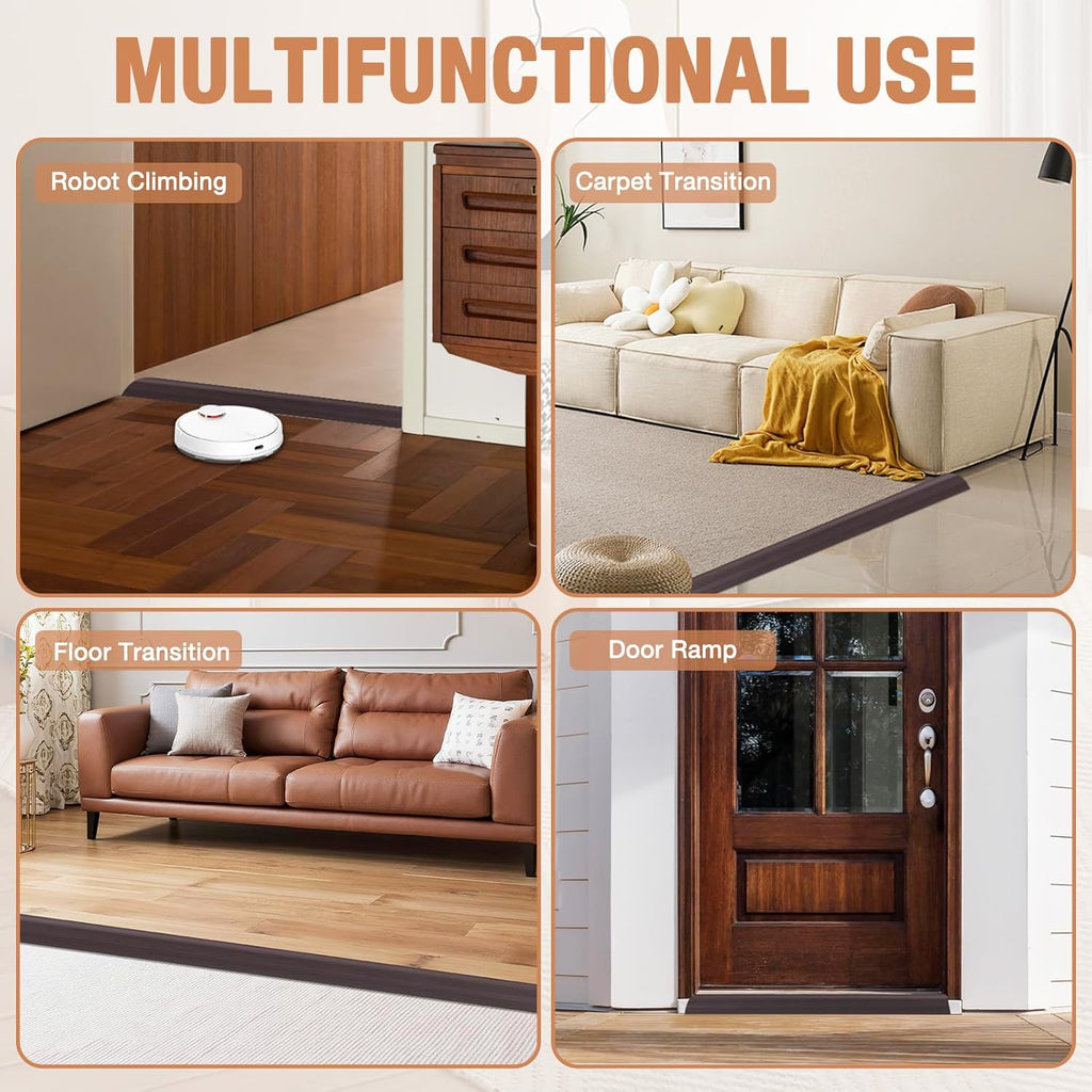 Floor Transition Strip Self Adhesive Vinyl Door Threshold for Doorways Carpet Edging Trim Overlap Edge Reducer for Laminate Floor, Carpet, Tile (Dark Walnut Grain, 1/5" to 2/5", 10Ft)