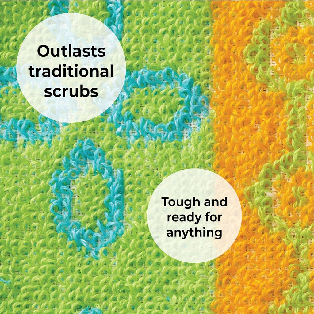 Skoy Scrub, 8-Pack Reusable, Non-Scratching Dish Scrubber for Kitchen and Household Cleaning, Planet-Friendly, Dishwasher Safe Soft Scrub, Assorted Colors and Designs