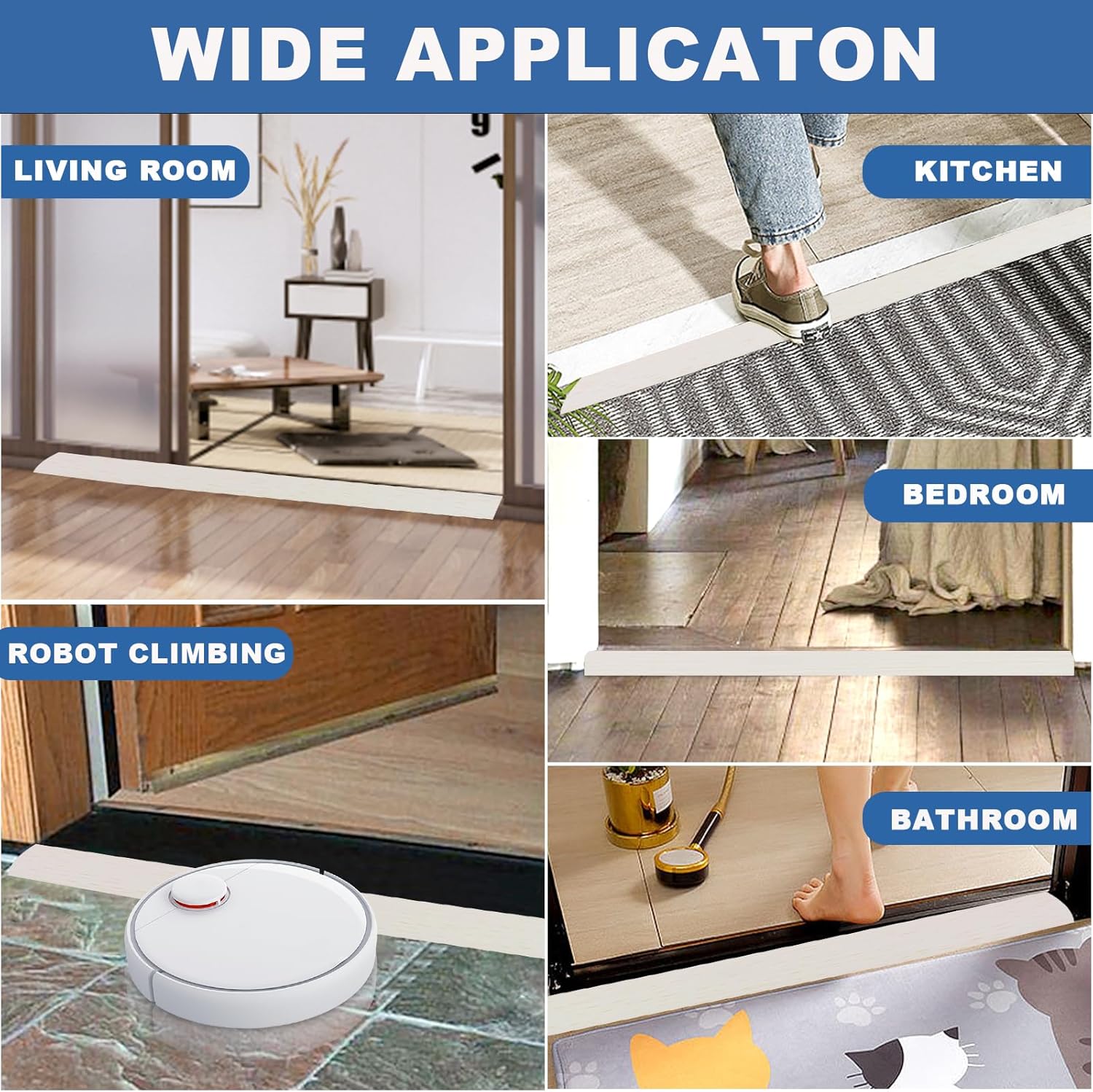 Vinyl Door Threshold Flooring Transition Strip Self Adhesive Carpet Edging Strip for Laminate Doorway Edge Threshold from 3/5" to 4/5" (Beige Wood Grain, 6.6 Ft)