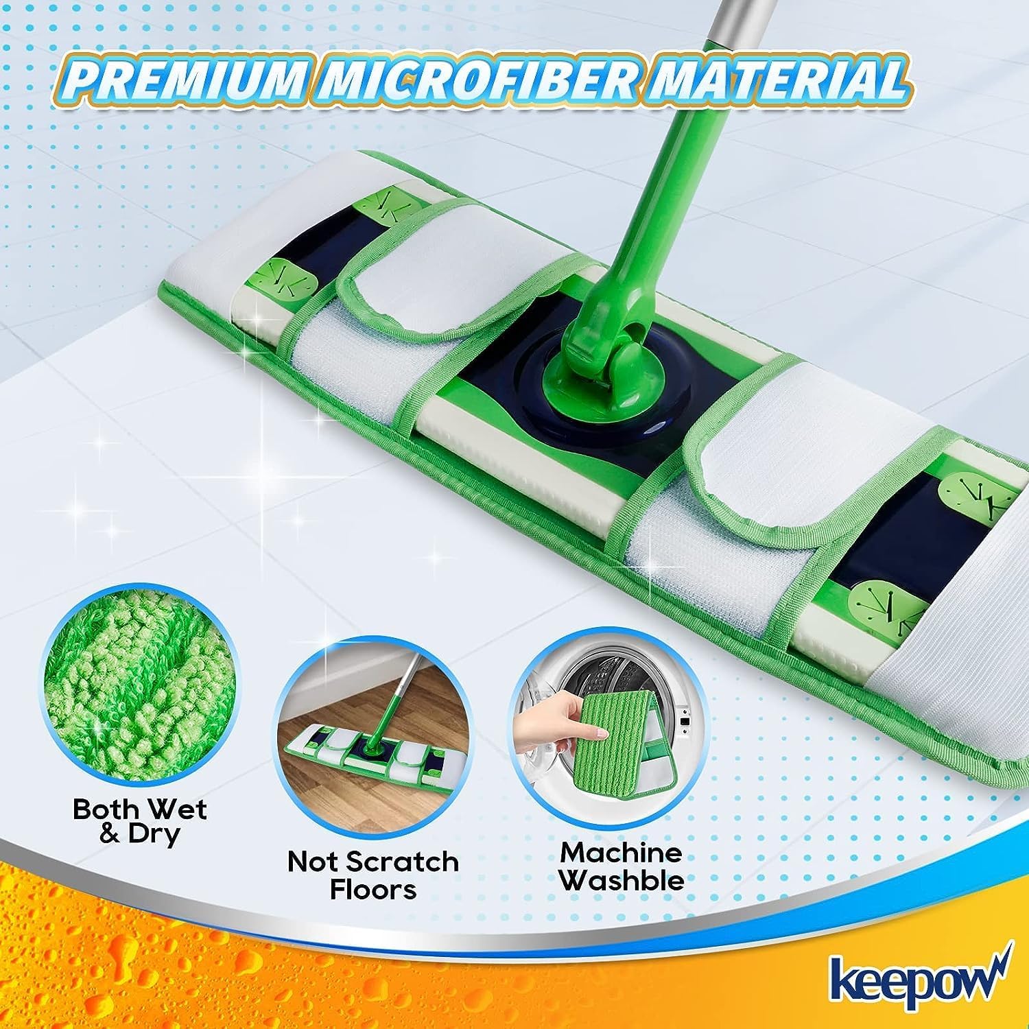 KEEPOW XL Mop Pads Compatible with Swiffer Sweeper XL, 6 Pack Wet Pads Refills Dry Sweeping Cloths, Reusable Pads for X-Large