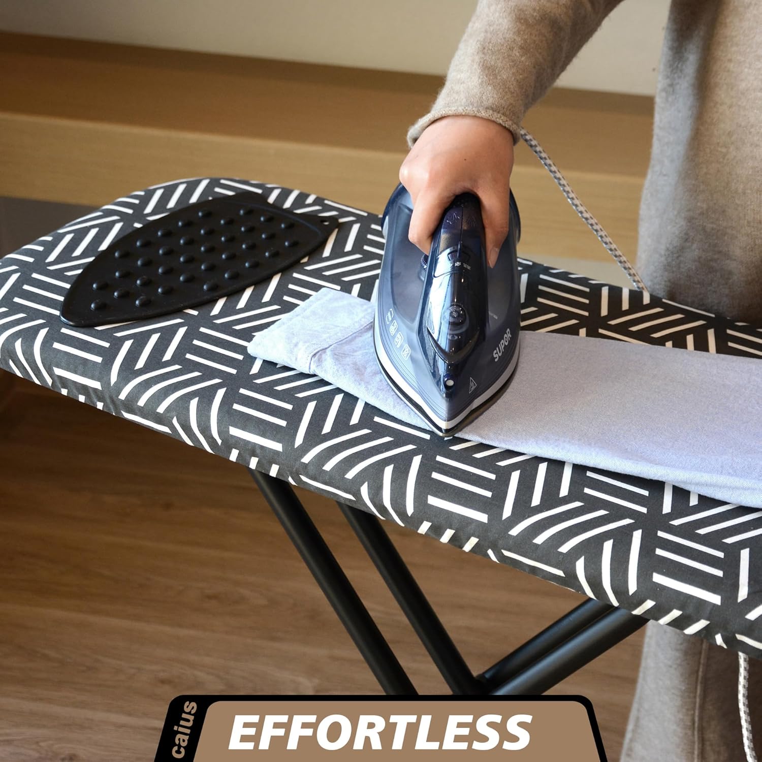 caius Ironing Board, Compact and Space Saver Full Size Ironing Board, Extra Wide Ironing Area with Extra Thick Heavy Duty Padded Cover, Stable Structure, Easy to Fold
