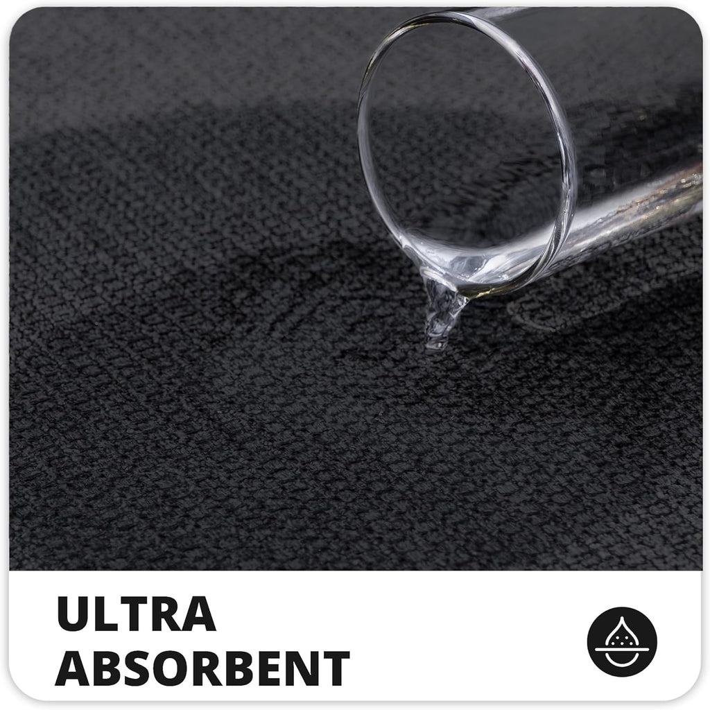 Bathroom Rugs Set 2 Pieces,Thin Bathroom Mats,Toilet Rugs,Quick Dry,Non-Slip,Machine Washable,Low Pile,Absorbent Bath Mats,Shower,Sink,Home Decor Accessories.Black,1'5"x2'3"+1'8"x2" U Shape