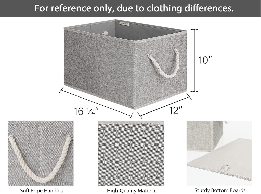StorageWorks Storage Baskets for Shelves, Foldable Fabric Closet Storage Bins with Handles, Fabric Storage Bins Clothes Organizer, Gray, 3-Pack, Extra Large