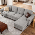 JAMFLY 108" Modular Sectional Sofa with Storage, L Shaped Sofa Couch with Reversible Ottoman, 4-Seat Convertible Sectional Couches with Cup Holders for Living Room, Apartment, Light Grey