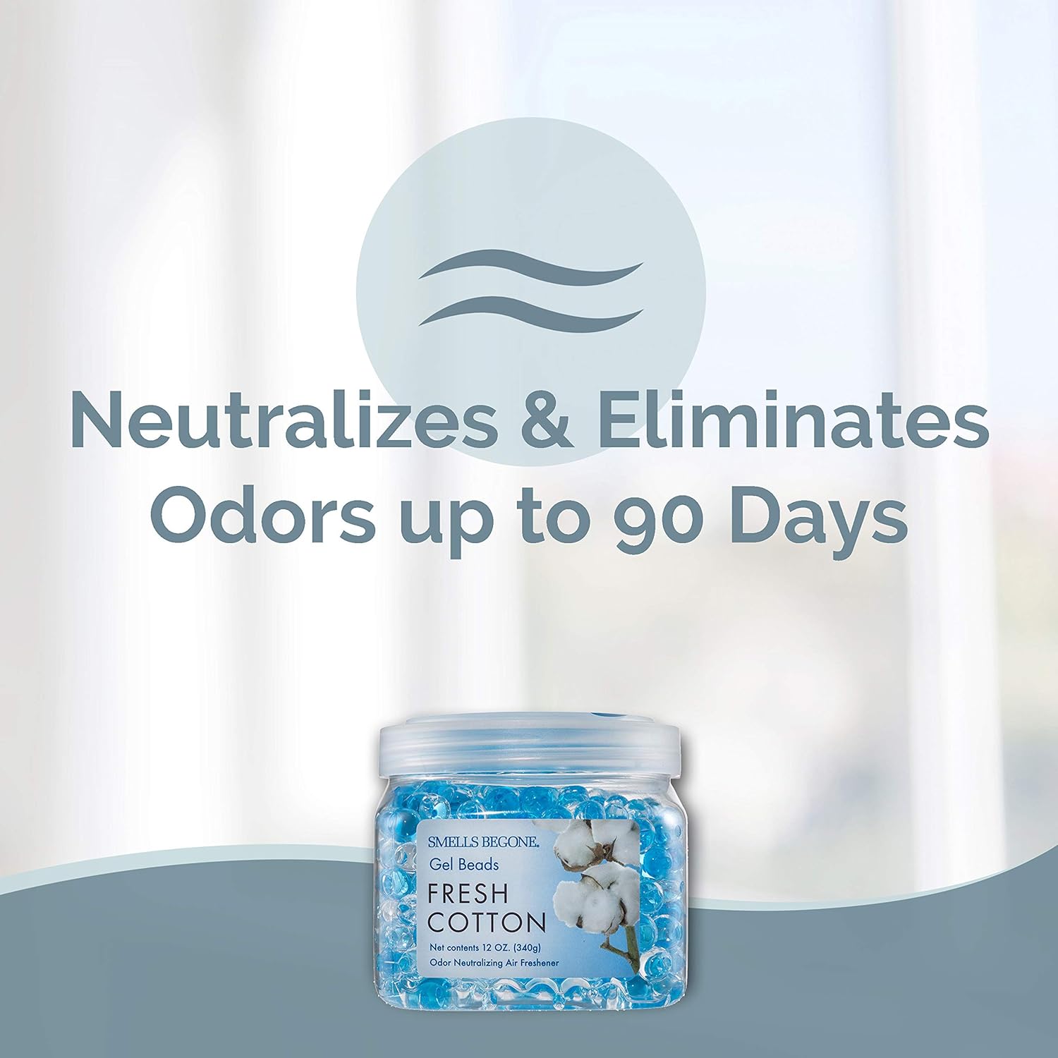 SMELLS BEGONE Odor Eliminator Gel Beads - Air Freshener - Eliminates Odor in Bathrooms, Cars, Boats, RVs & Pet Areas - Made with Essential Oils - Fresh Cotton Scent - 12 Ounce