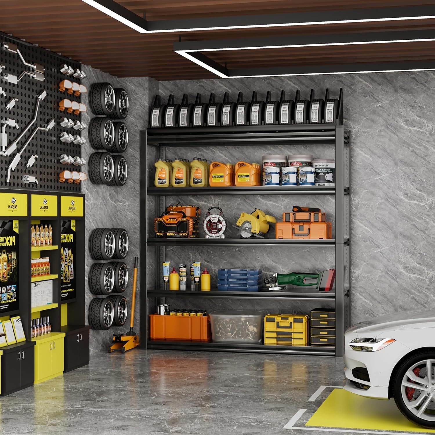72" H Garage Shelving 2000LBS Heavy Duty Storage Shelves Adjustable 5 Tier Metal Shelves for Storage Garage Industrial Shelving Utility Racks,16" D x35.5 Wx72 H,Black