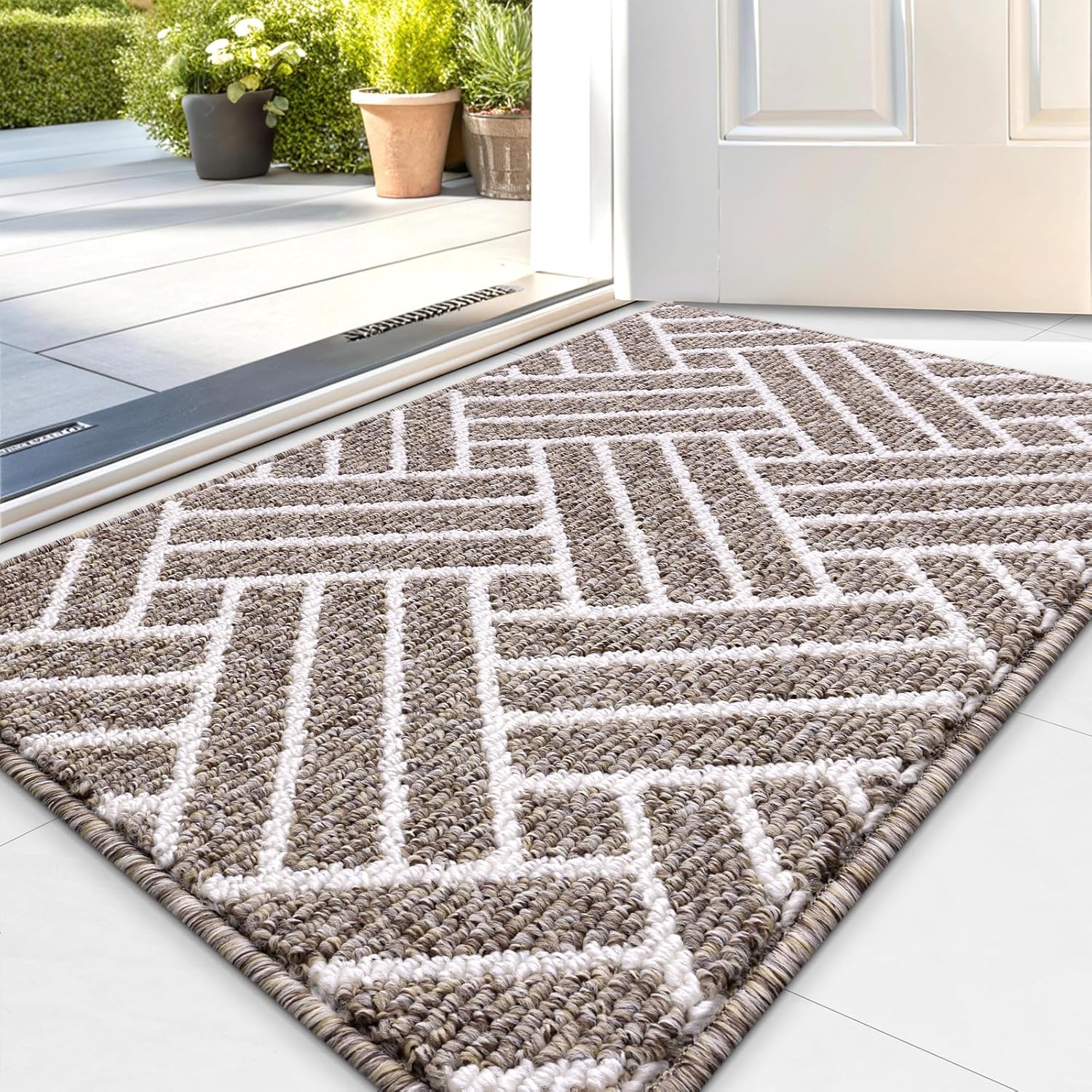 OLANLY Indoor Door Mat, 32x20 Inch, Dirt Resistant and Absorbent, Non-Slip Rubber Backing Floor Mats, Easy Clean Low-Profile Doormat for Entryway, Front Door, and Inside Entrance, Khaki