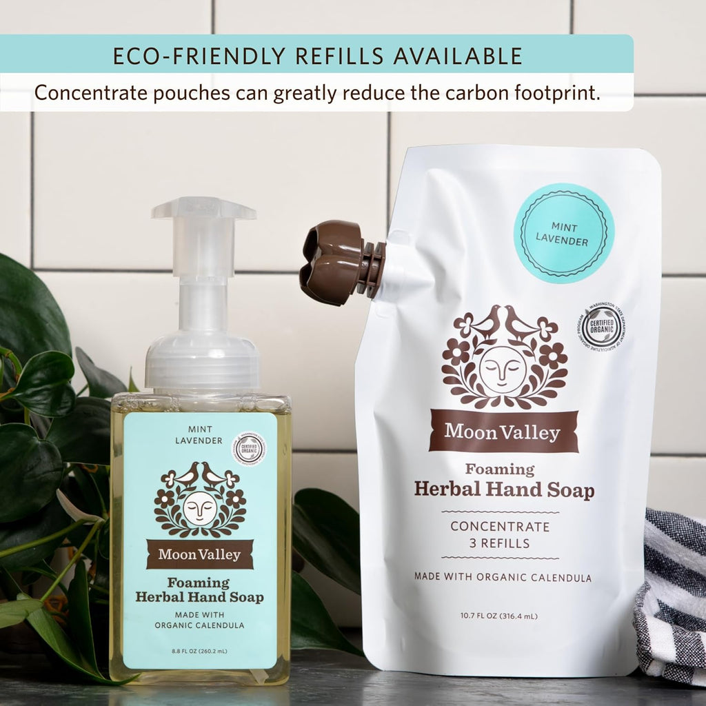 Moon Valley Foaming Hand Soap Refill Pouch, Two-Pack Mint Lavendar Soap, Vegan and Non-GMO, Environmentally Friendly Option