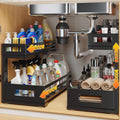 2-Pack 17"Deep Under Sink Organizer And Storage, 2-Tier L-Shaped Pull Out Cabinet Organizer with Upgraded Slide Rails, Height Adjustable Drawers for Kitchen&Bathroom, Extra-Large Storage Shelves–Black