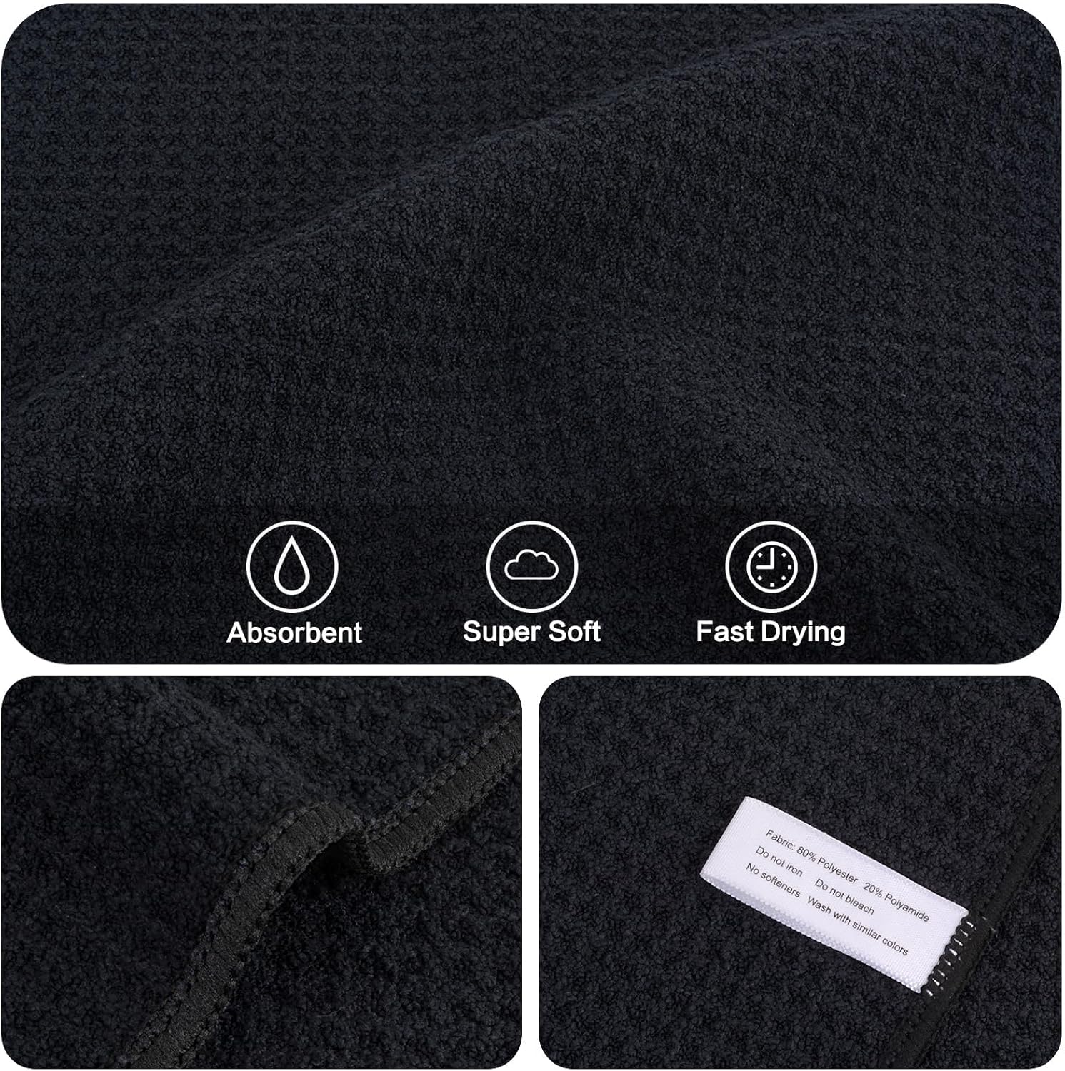 KinHwa Microfiber Dish Cloths Thick Waffle Weave Kitchen Dish Rags Ultra Absorbent Odor Free Dishcloths 12inch x 12inch… (Black 10 pc, 12in x 12in)