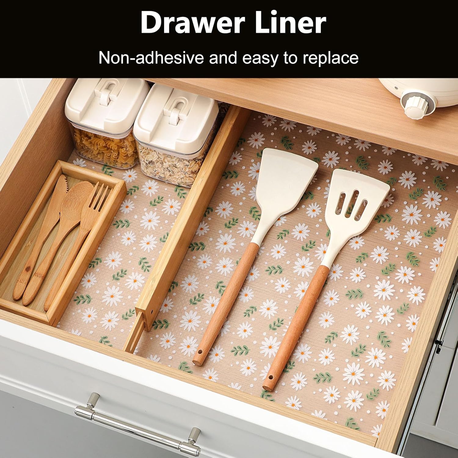 INNOLITES Shelf Liner – Cabinet & Drawer Liner Non-Adhesive – Waterproof Oil-Proof – Durable EVA with Floral for Kitchen Cabinets Refrigerator – BPA-Free, Easy to Cut 23.6" x 360"