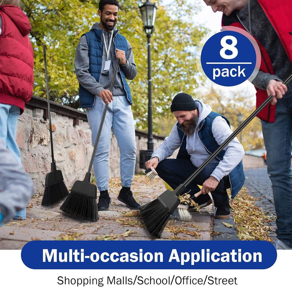 8 Pcs Outdoor Broom for Floor Cleaning 54 Inch Commercial Heavy Duty Broom Long Handle Kitchen Household Angle Brooms for Sweeper Sweeping Indoor Dust Hair Cleaner Corn Shop(Black)