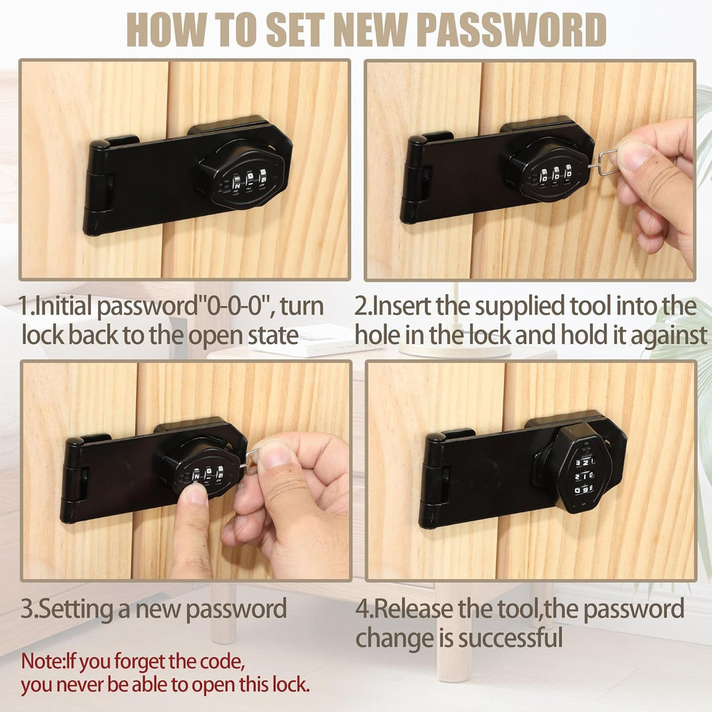 Password Rotary Hasp Locks, Digit Combination Lock Door Security Slide Latch Door Lock for Drawers, File Cabinets, Cabinets, Interior Doors, Barns, Garage Doors, Fence (4 Inch)