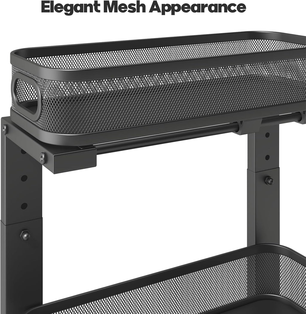 2 Pack 15.7IN-Depth Under Sink Organizer With Smooth Cylindrical Rail,2-Tier Pull Out Multi-Purpose Cabinet Storage for Bathroom&Kitchen,Height Adjustable,Rust-resistant Coating-Black