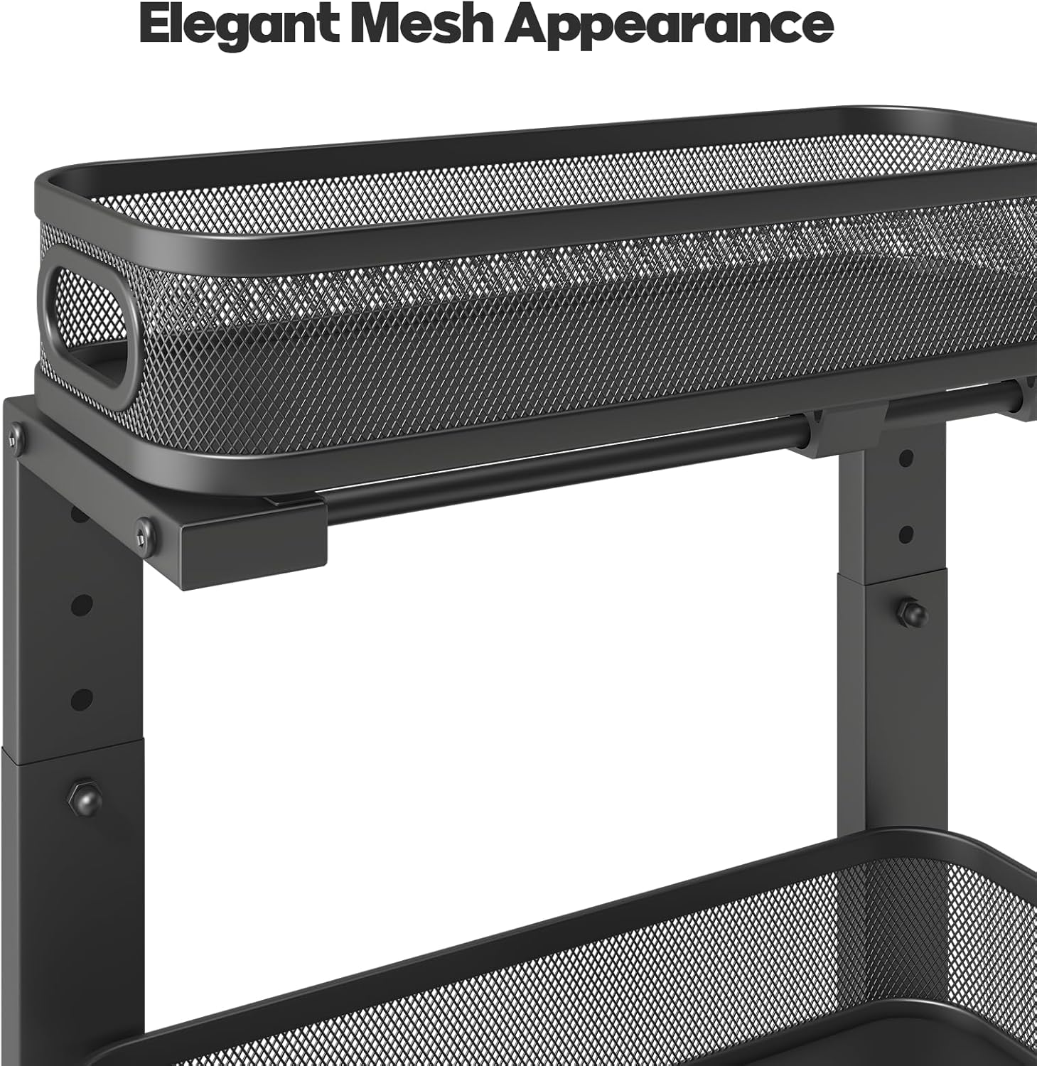 2 Pack 15.7IN-Depth Under Sink Organizer With Smooth Cylindrical Rail,2-Tier Pull Out Multi-Purpose Cabinet Storage for Bathroom&Kitchen,Height Adjustable,Rust-resistant Coating-Black