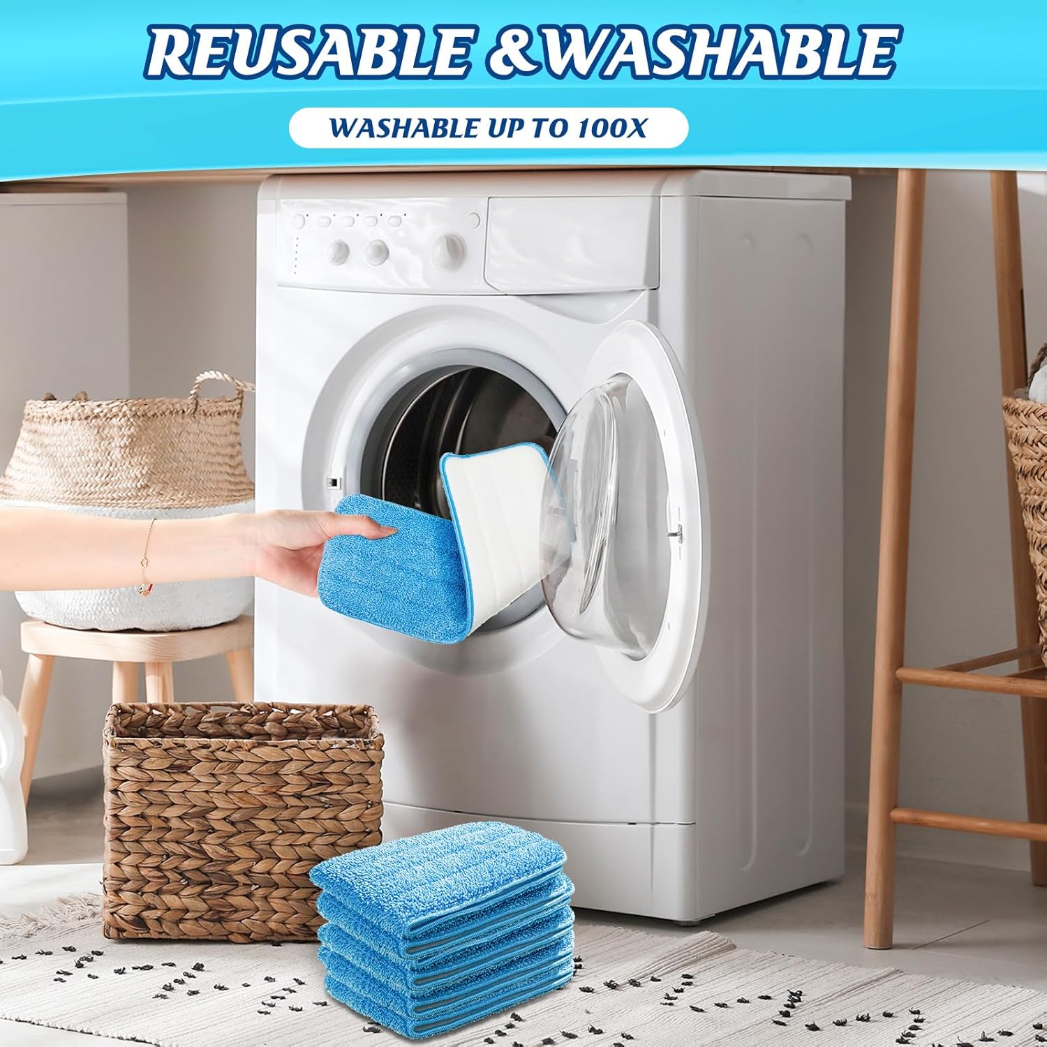 48 Pcs Microfiber Mop Pads Machine Washable Cleaning Flat Mop Head Replacement Reusable Household Pads for Hardwood and Hard Surface Floor Cleaning and Scrubbing