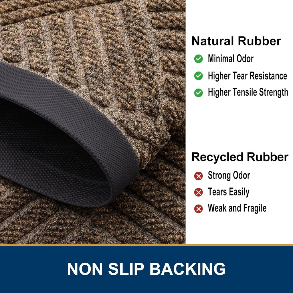 Smiry Half Circle Front Door Mat Outside Entrance, Heavy Duty Outdoor Indoor Natural Rubber Doormat, Non Slip, Trap Dirt and Moisture, Easy Clean, Low Profile Patio Porch Entryway Mat, 29.5x17, Brown