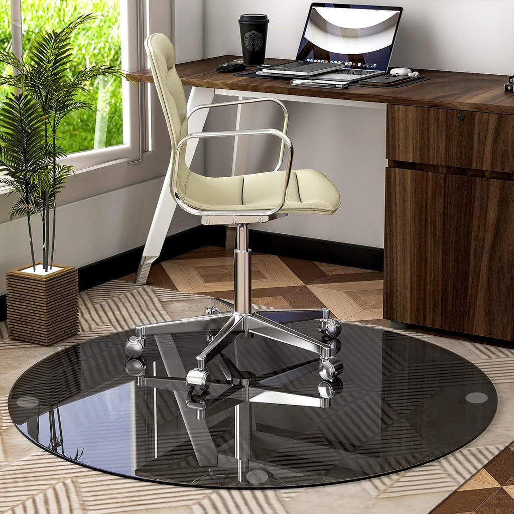 55" x 55" Round Tempered Glass Chair Mat for Carpet & Hardwood, Heavy-Duty Glass Floor Mat for Office Chair, Durable Glass Desk Mat for Home and Office, Grey