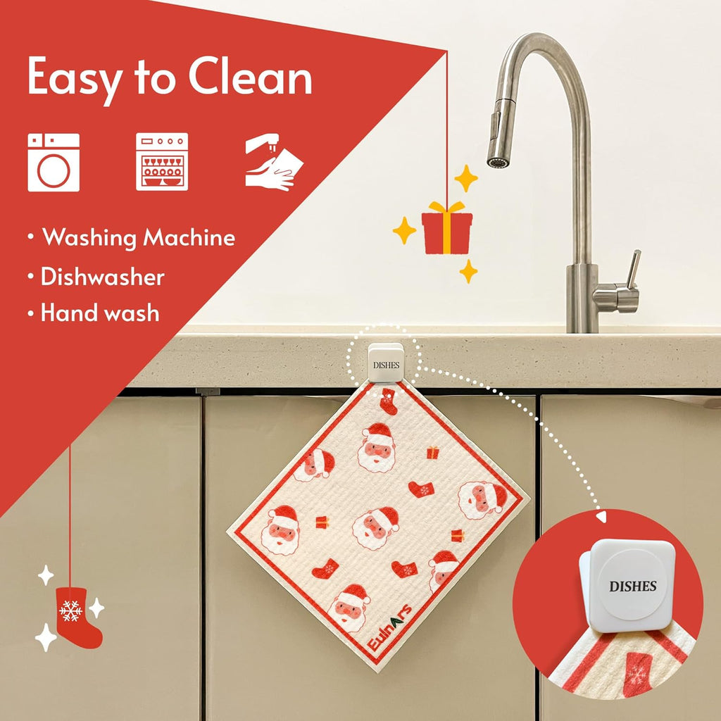 Reusable Paper Towels, Christmas Swedish Dishcloths for Kitchen 8-Pack, Non-Scratch Swedish Dish Towels, Super Absorbent Cellulose Dish Cloths, No Odor Cleaning Rags