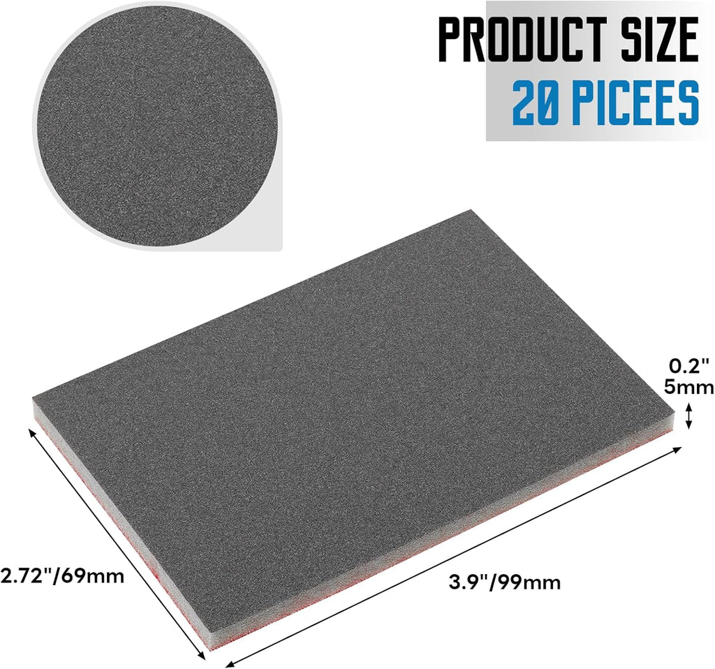 20 Pack 400 Grit Sanding Sponge, 3 x 4 Inch Soft Foam Sanding Block Wet Dry Sanding Pads, Washable Sandpaper Sponge Drywall Sand Block for Wood, Metal, Furniture Polishing (400 Grit)