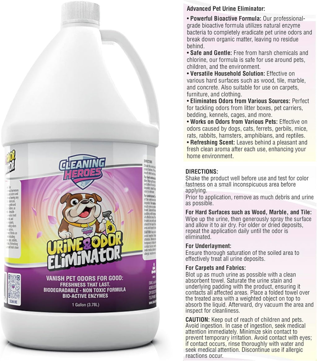 Pet Carpet Cleaner & Urine Odor Eliminator for Strong Odor - 128oz Enzyme Cleaning Spray for Cat & Dog Pee - Spot Cleaner for Carpet Upholstery, Marble, Tile, Wood - Carpet Deodorizer