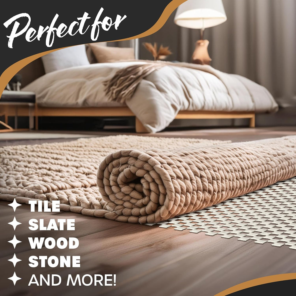 Nevlers 5'x8' White Anti Skid Rug Gripper for Hardwood Floors & Other Surfaces | PVC Foam Rug Pad Non Slip Design | Open Weave Non Slip Rug Pads | Customizable Carpet Pad & Under Rug Non Slip Pad