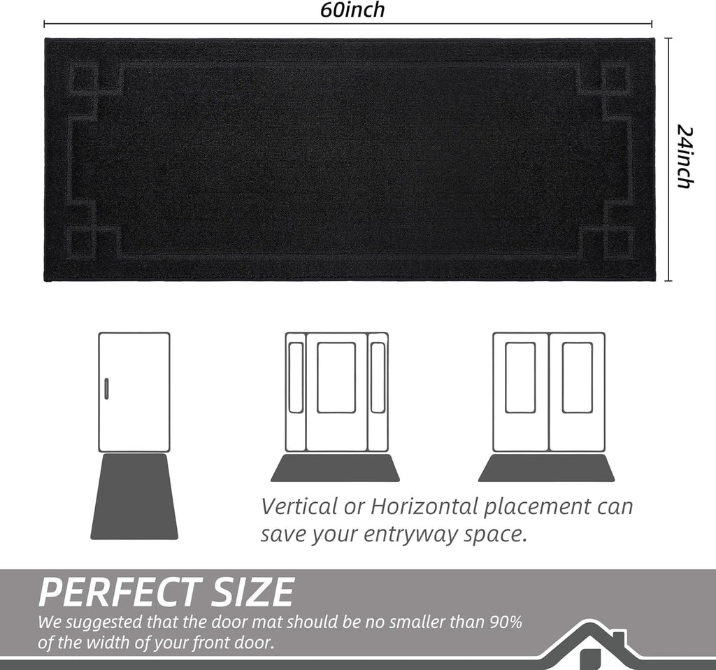 BEQHAUSE Door Mat 24" x 60", Non-Slip Door Mats Indoor Entryway Rugs Washable Low-Profile Absorbent and Stain Resist Floor Mats, Dog Door Mat for Front Back Door, Muddy Wet Shoes & Paws, Black