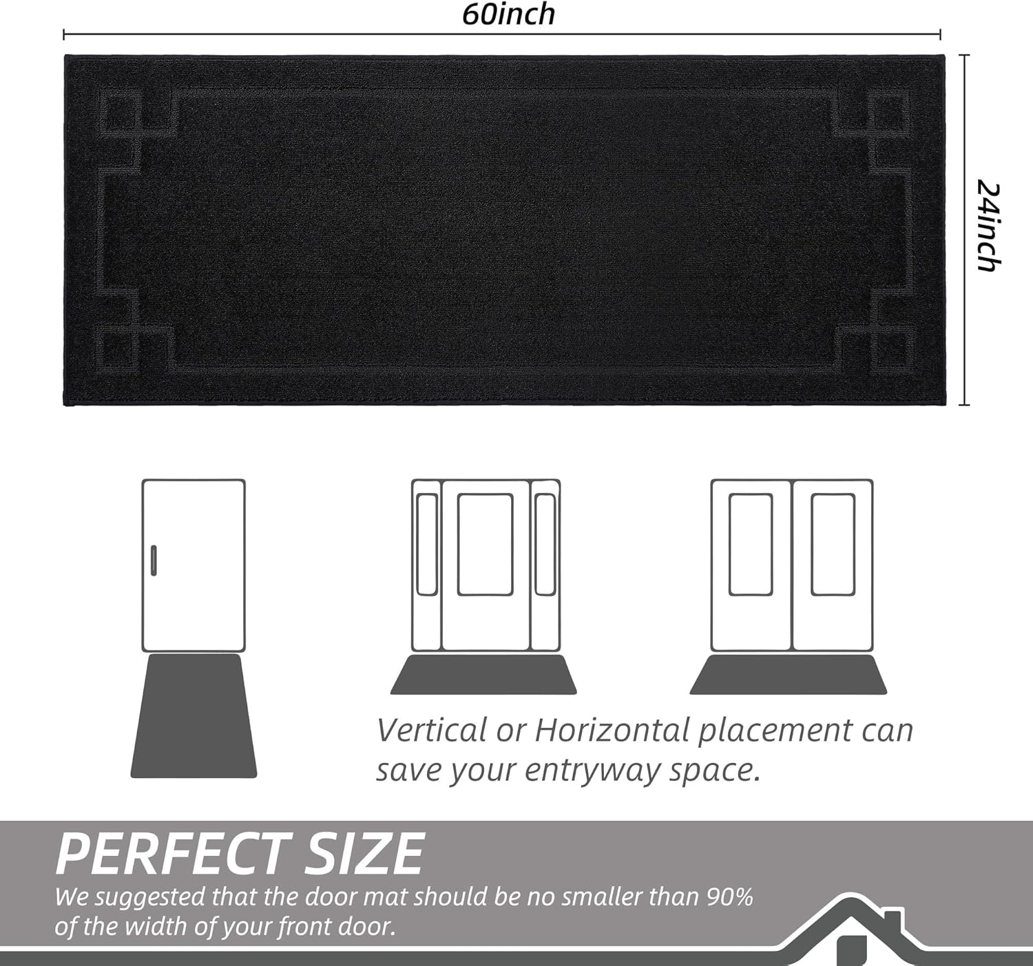 BEQHAUSE Door Mat 24" x 60", Non-Slip Door Mats Indoor Entryway Rugs Washable Low-Profile Absorbent and Stain Resist Floor Mats, Dog Door Mat for Front Back Door, Muddy Wet Shoes & Paws, Black