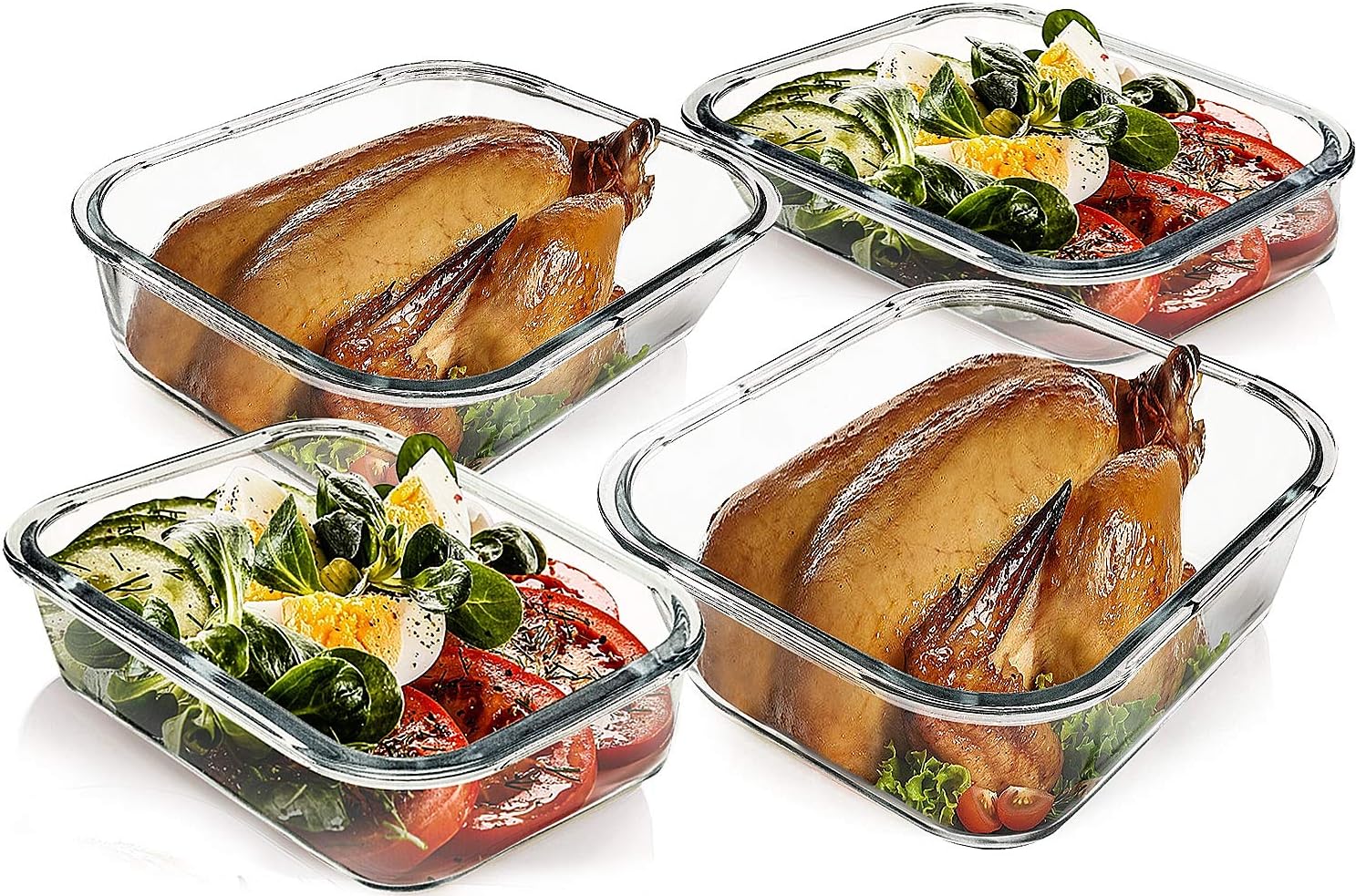 [80 oz & 36 oz]Extra Large Glass Food Storage/Baking Containers Set with Lids, 2 Pack 80 oz(10 cup)&2 Pack 36 oz (4.5 cup)Airtight Glass Container,Microwave,Oven,Freezer and Dishwasher, White