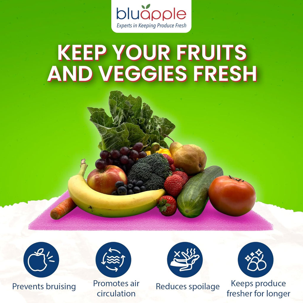 Bluapple FreshMats, Refrigerator Bin Liner, Fridge Drawer Mats, Crisper Life Extender Liner Keeps Produce Fresh Longer, Anti-Bruising, Helps Air Circulation, Washable & Reusable (4-Mats, 12x15, Pink)