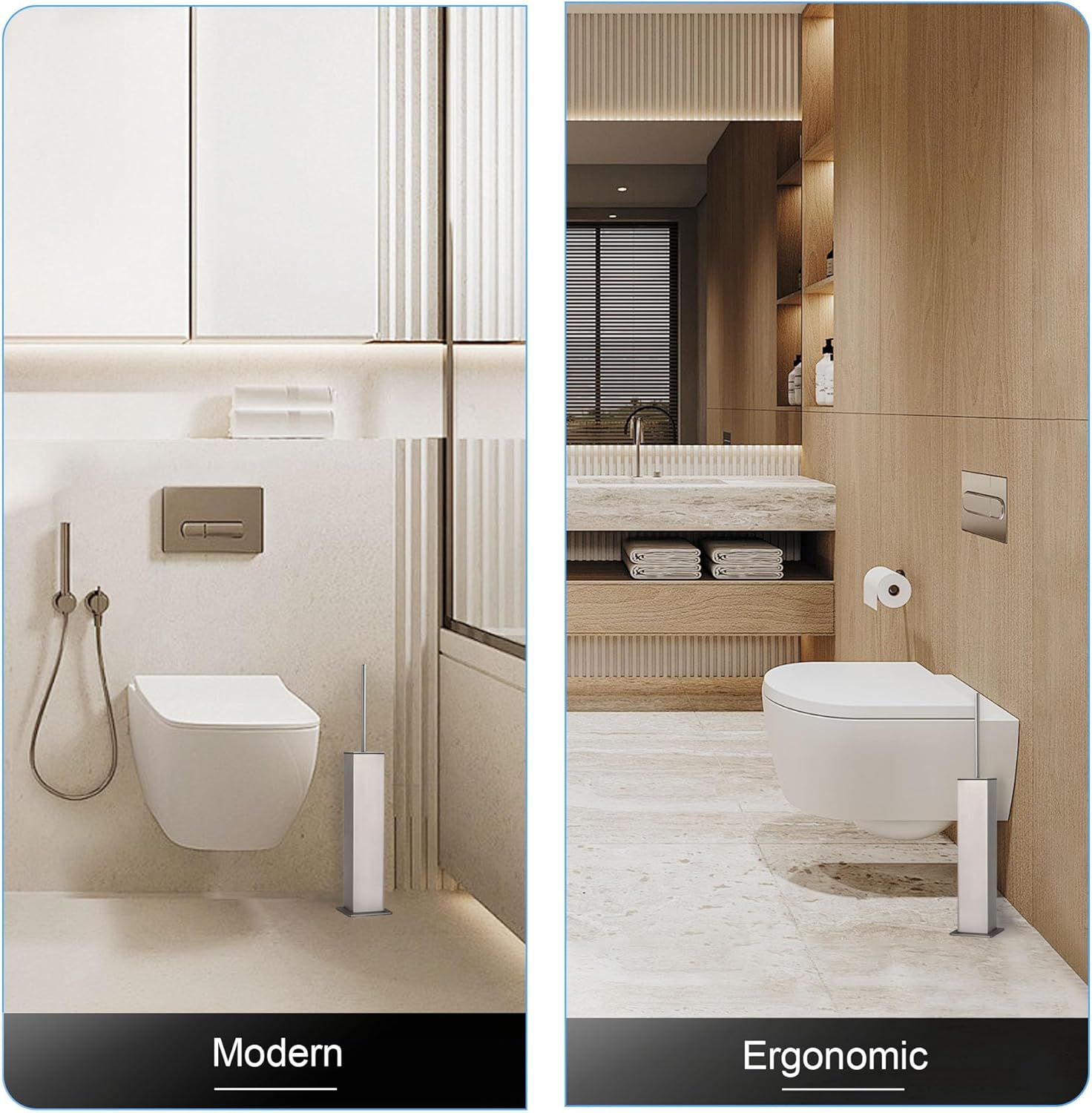 BVL Toilet Brush and Holder Set Brushed Nickel Stainless Steel 304 Square Freestanding Toilet Brush for Bathroom