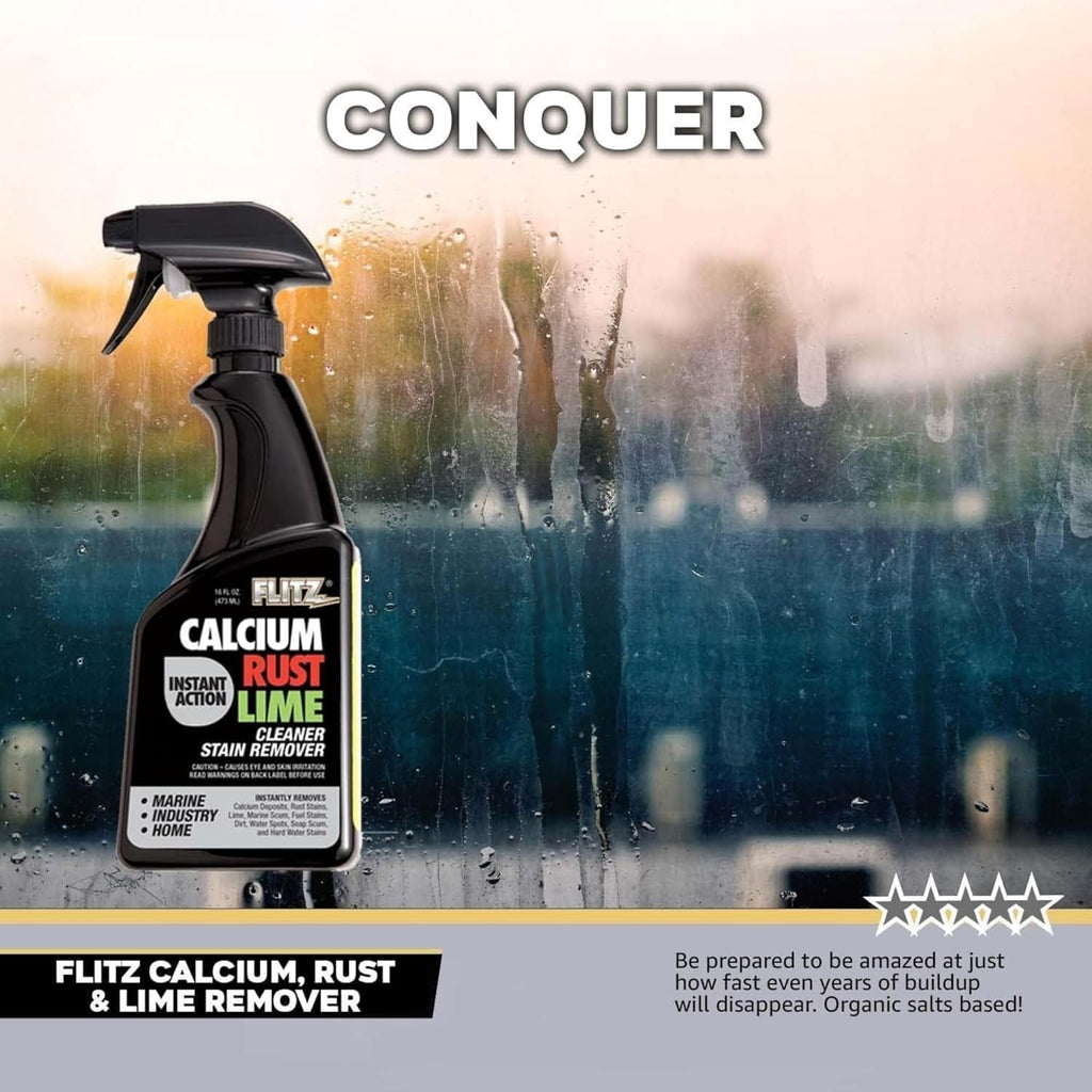 Flitz Calcium, Rust, & Lime Remover - 16oz Bottle of USA-Made Limescale Remover for Toilets, Showers, and More - Powerful Spray that Instantly Eliminates Tarnish, Grease, and Other Grime (12 Pack)