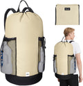 BALEINE 120L Laundry Bag Backpack, 900D Oxford Fabric Large Travel Laundry Bags with Shoulder Straps and 2 Mesh Pockets for College Dorm, Apartment, Laundromat (Beige, 120L)