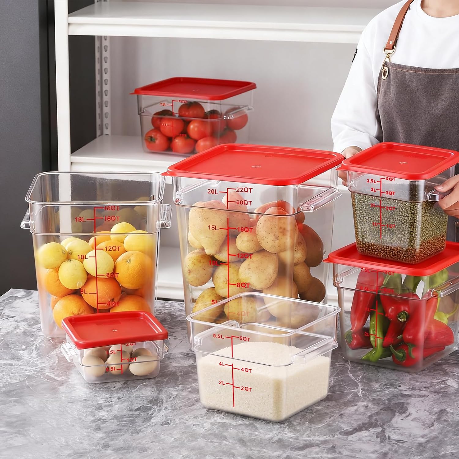 4 Pack 22 Quart Square Clear Food Storage Containers with Lids Cereal Containers Storage Airtight Food Storage Containers for Restaurant Kitchen Home
