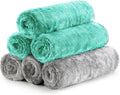 Fantasticlean Microfiber Car Detailing Towels, Car Drying Towel with Edge, Plush, Coral Fleece, 700GSM, 16" x 16", 6 Pack, Scratch-Free, Ultra Absorbent, Car RV Boat Home Cleaning (Grey and Green)