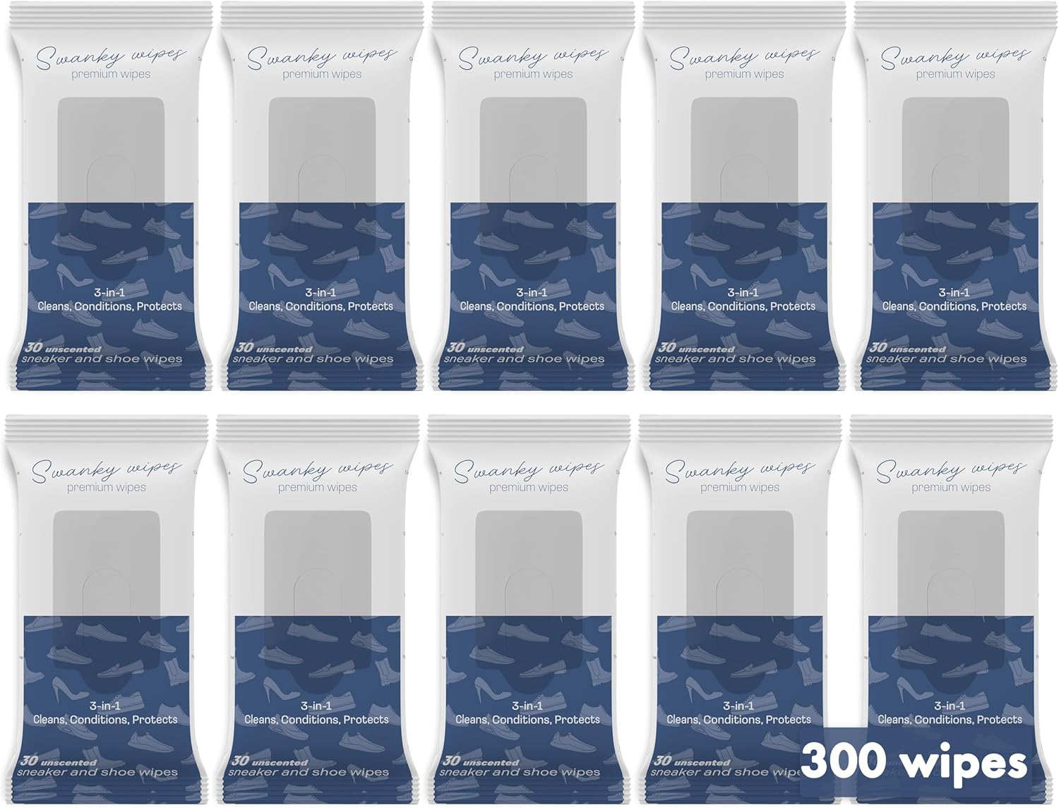 Swanky Shoe Cleaner Wipes - Leather and Sneaker Cleaner, Removes Dirt, Grime and Stains, Quick & Easy Shoe Sole and Boot Cleaning Wipes, Essential Shoe Cleaning Supplies - Soft Wipes, 300 Count
